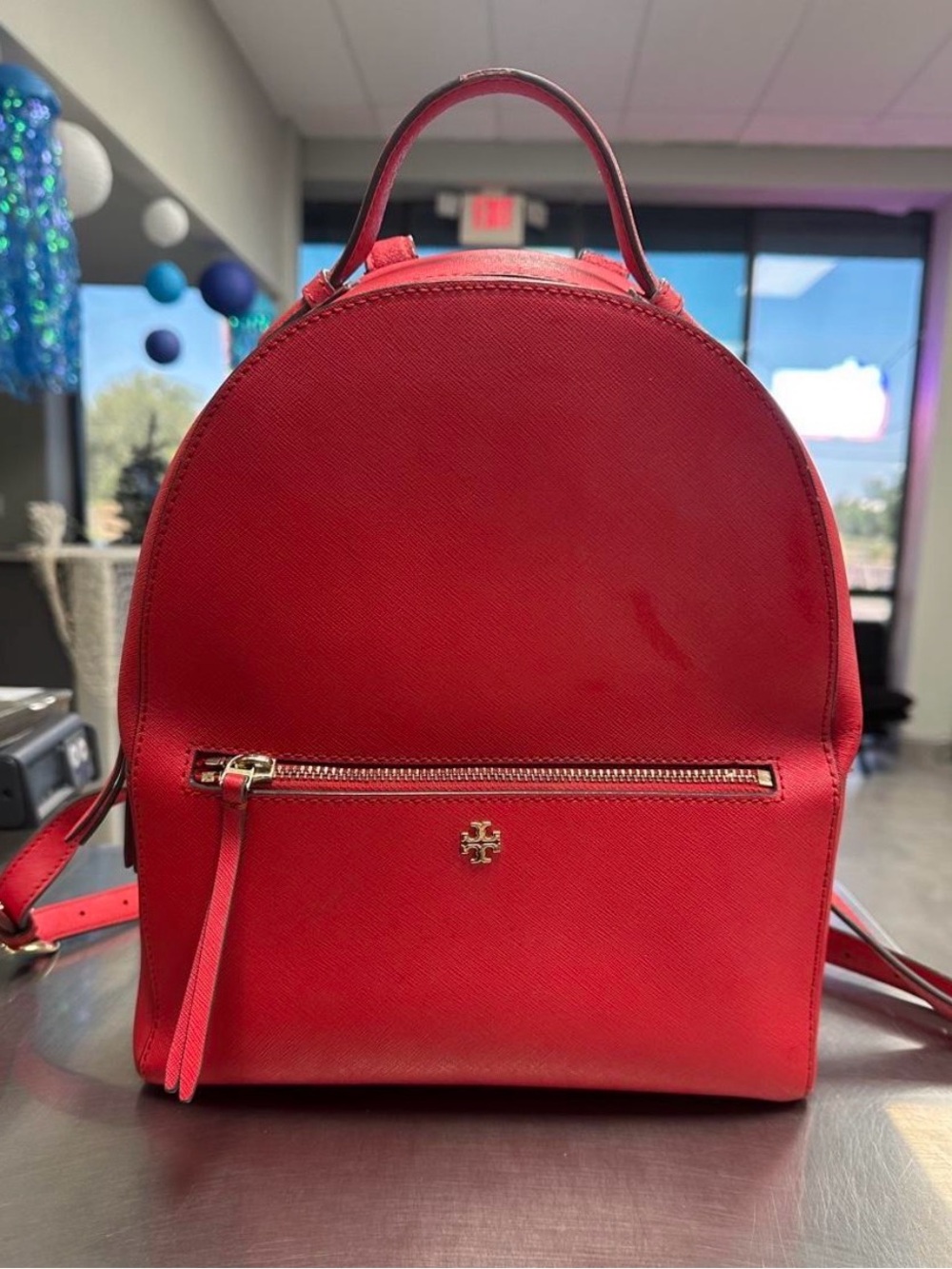 Tory Burch Red Saffiano Leather Mini Backpack